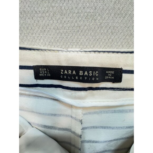 Zara Basic Womens Dressy Shorts Size L Blue White  Striped High-Waist Travel - Picture 3 of 10